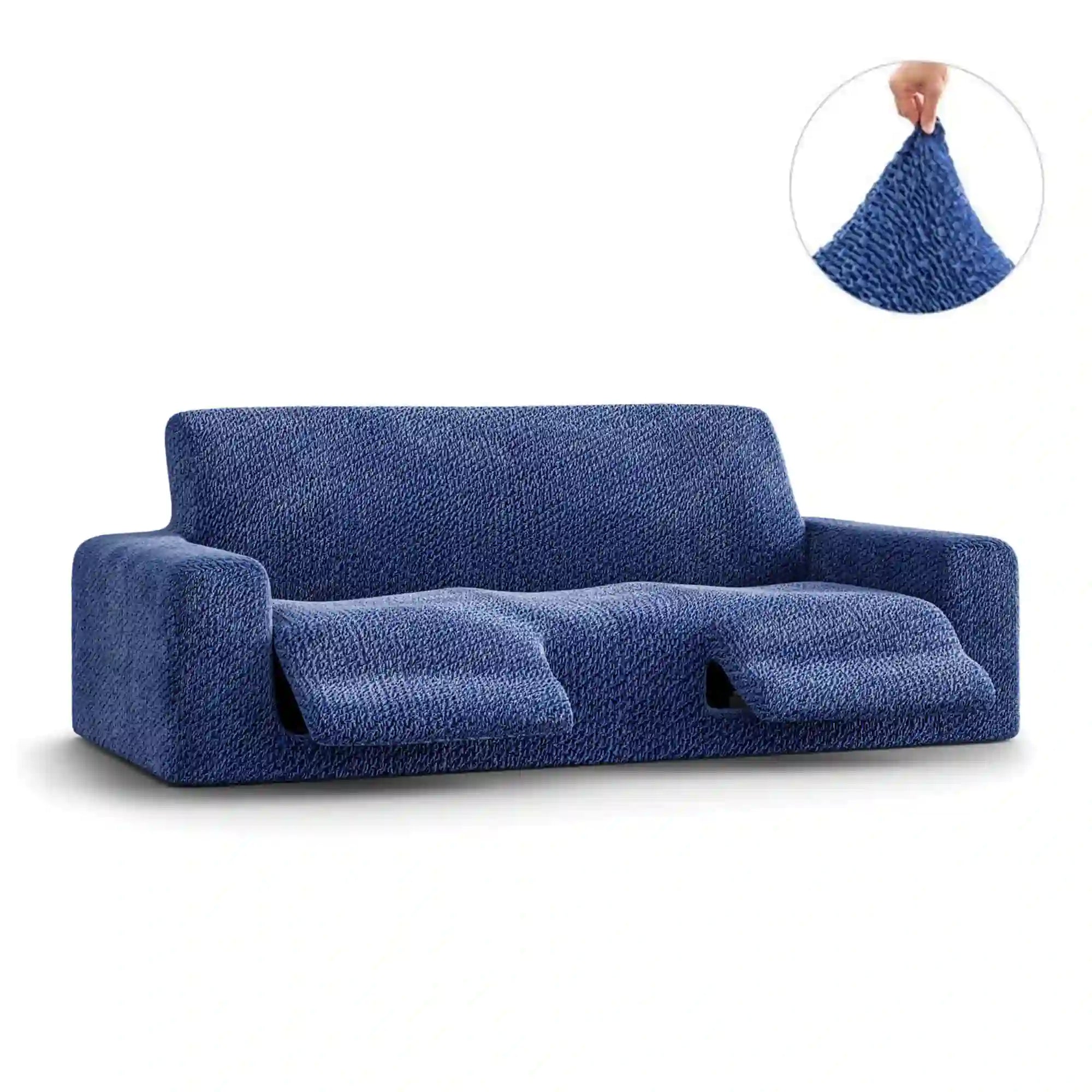 3 Seater Recliner Sofa Cover - Blue, Velvet